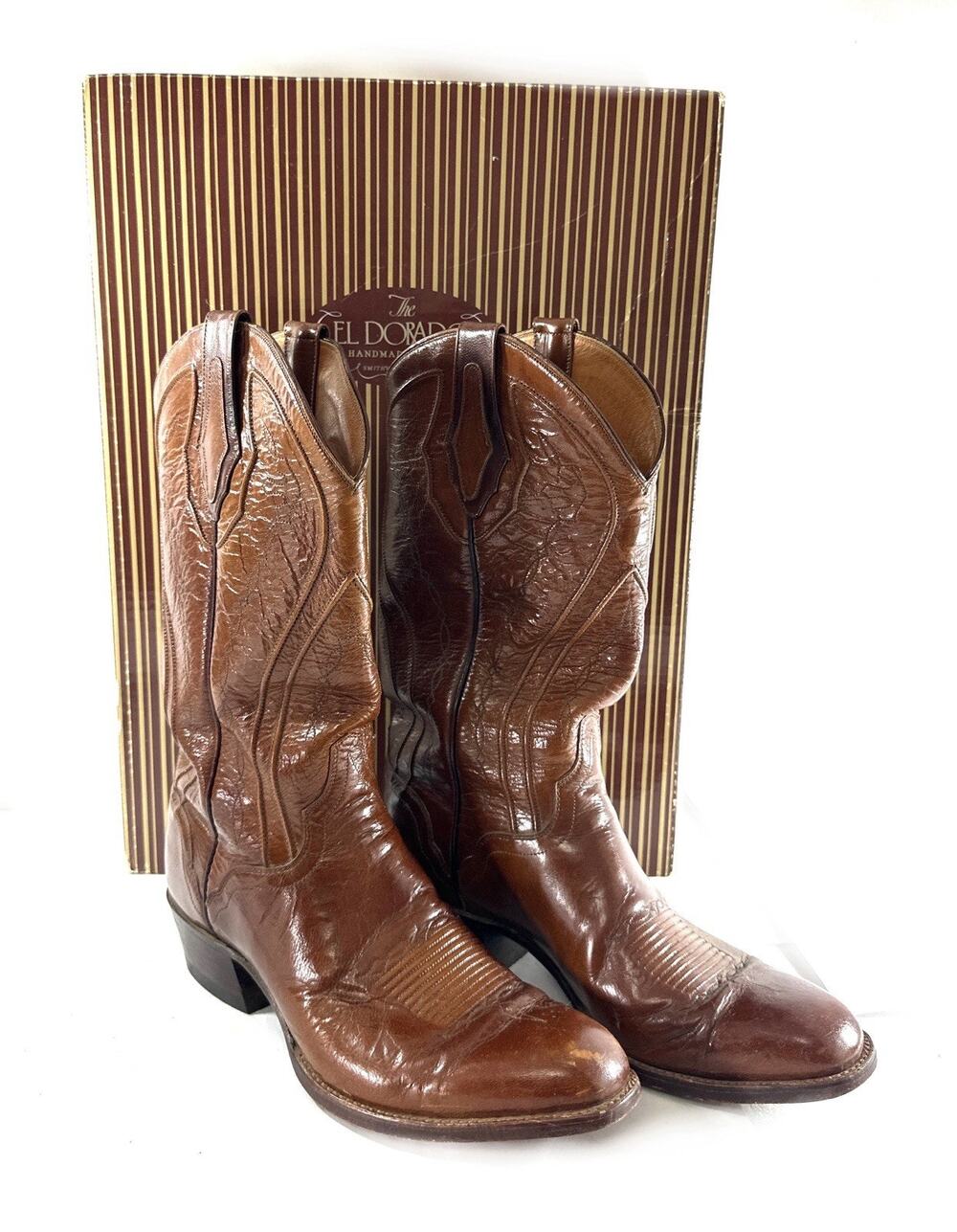 The El Dorado Handmade Cowboy Boots Men’s 9 D Brown Leather Western 9384